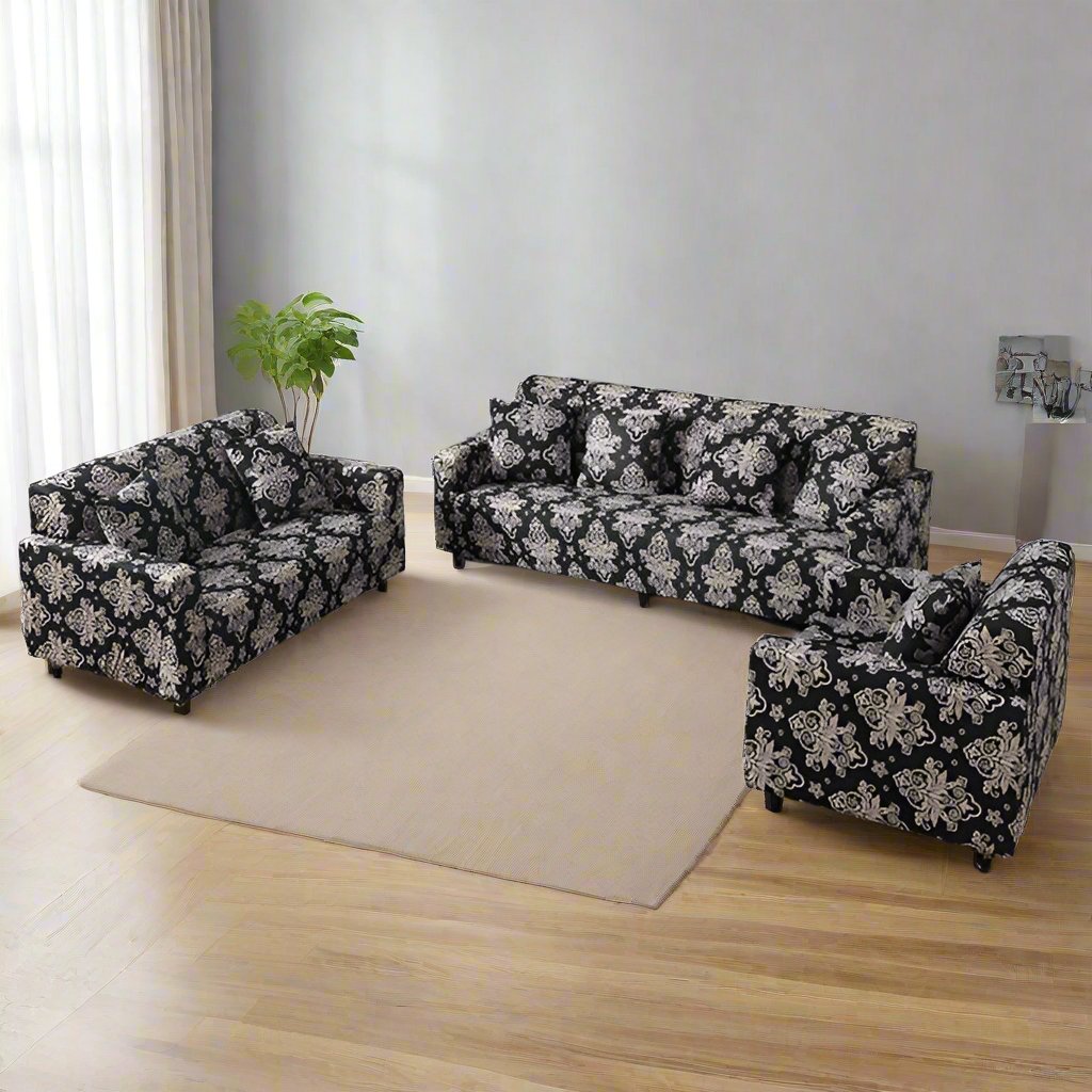 Black Brocade - Luxury Quality Strechable & Dust-proof Sofa Cover