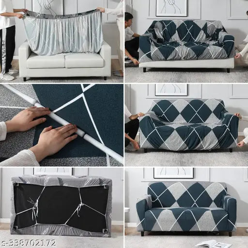 Checkerplaid Blue - Luxury Quality Strechable & Dust-proof Sofa Cover